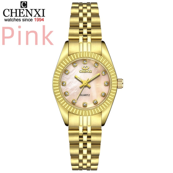 CHENXI Luxury Couple Watch Golden Fashion Stainless Steel Lovers Watch Quartz Wrist Watches For Women & Men Analog Wristwatch