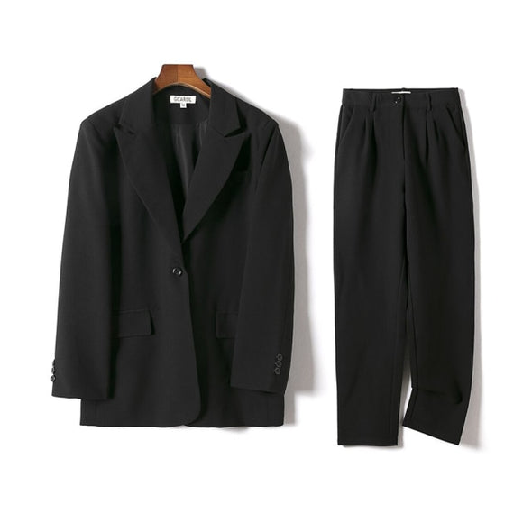 GCAROL Women Blazer And Guard Pants Sets Two Pieces OL Single Breasted Jacket Formal Suit Pleated Trousers Spring Autumn