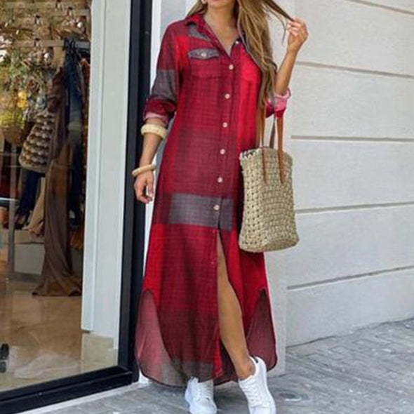 Autumn Long Dress Long Sleeve Shirt Dress Women Denim Long Dresses Pocket Button Shirt Print Dress Casual Loose Dresses 2021