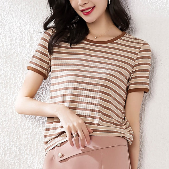 Women Fashion Black And White Striped Blouse Shirt Casual Long Sleeve O-neck Soft Korean Shirt Ladies Women T-Shirt Spring 2021