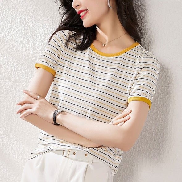 Women Fashion Black And White Striped Blouse Shirt Casual Long Sleeve O-neck Soft Korean Shirt Ladies Women T-Shirt Spring 2021