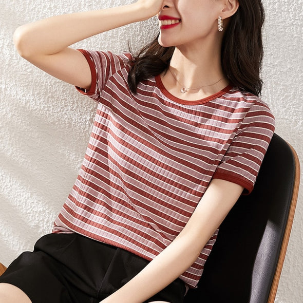 Women Fashion Black And White Striped Blouse Shirt Casual Long Sleeve O-neck Soft Korean Shirt Ladies Women T-Shirt Spring 2021