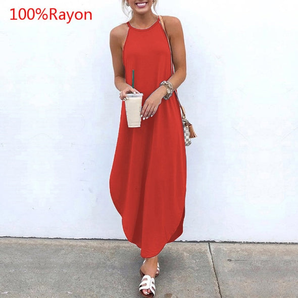 Printed Maxi Dresses VONDA Bohemian Sexy Sleeveless Sundress Women Causal Halter Summer Beach Dress Asymmetric Long Dresses