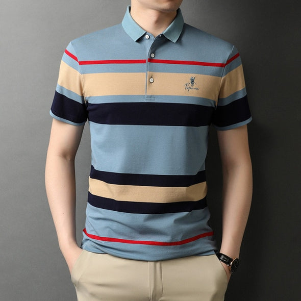 Top Grade New Summer Brand Striped Embroidery Mens Designer Polo Shirts With Short Sleeve Casual Tops Fashions Men Clothing 2021