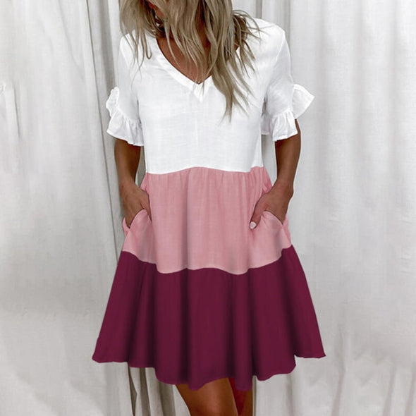 Casual Ruffles Loose V-Neck Dress Women Summer Short Sleeve Floral Print Woman Dress Plus Size 2021 Fashion White Beach Dresses