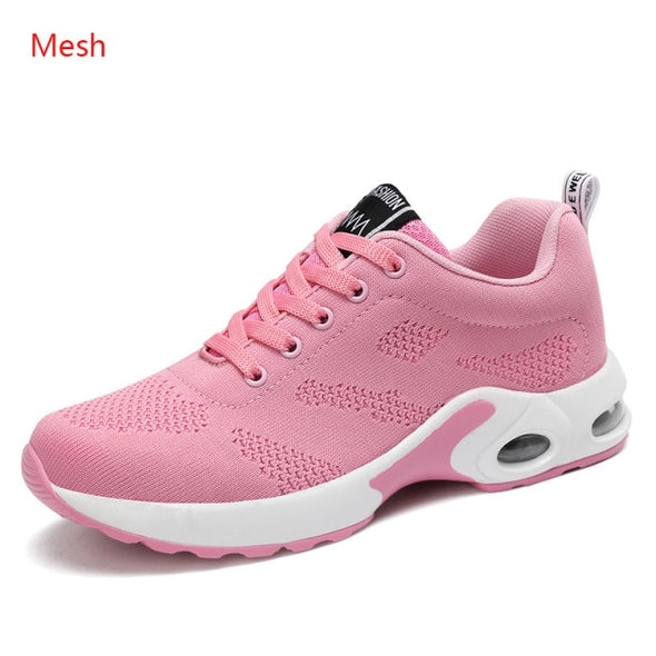 Fashion Women Sneakers Running Shoes Outdoor Sports Shoes Breathable Mesh Comfort Jogging Mesh Shoes Air Cushion Lace Up Ladies