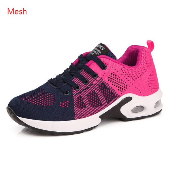 Fashion Women Sneakers Running Shoes Outdoor Sports Shoes Breathable Mesh Comfort Jogging Mesh Shoes Air Cushion Lace Up Ladies