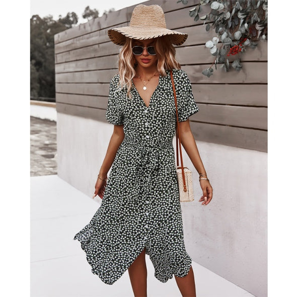 Dresses For Women Casual Short Sleeve 2021 Beach Dresses Women's Summer Holiday Sundress Floral Long Dress Tunics Robe Femmle