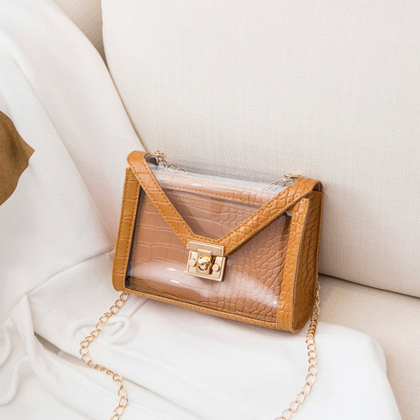 Crocodile Pattern Jelly Women's Shoulder Bag 2020 Summer Autumn Bags Transparent Handbag Personality Lock Chain Small Square Bag