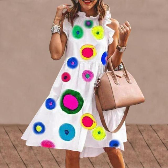 Summer Short Dress Women Sexy Sleeveless Ruffled Dress Beach Holiday Sundress 2021 VONDA Bohemian Vestidos  Robe Femme