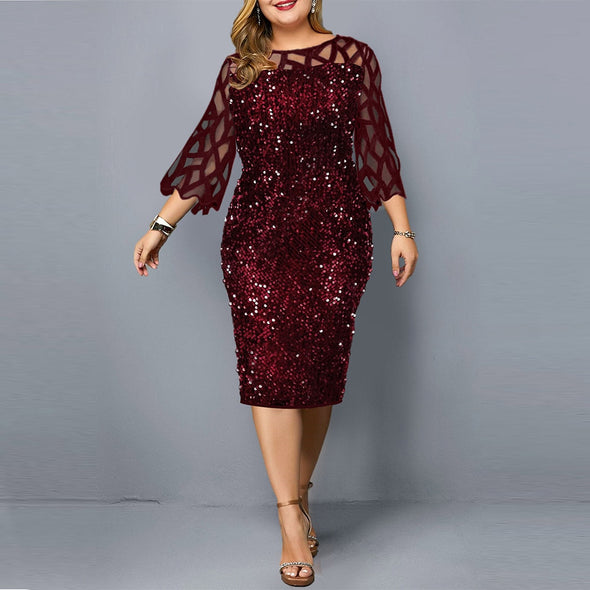 Party Dress Summer Women's Dress 2021 New Elegant Sequin Mesh Black Wine Red Gold Casual Dresses Ladies Wedding Evening Outfits