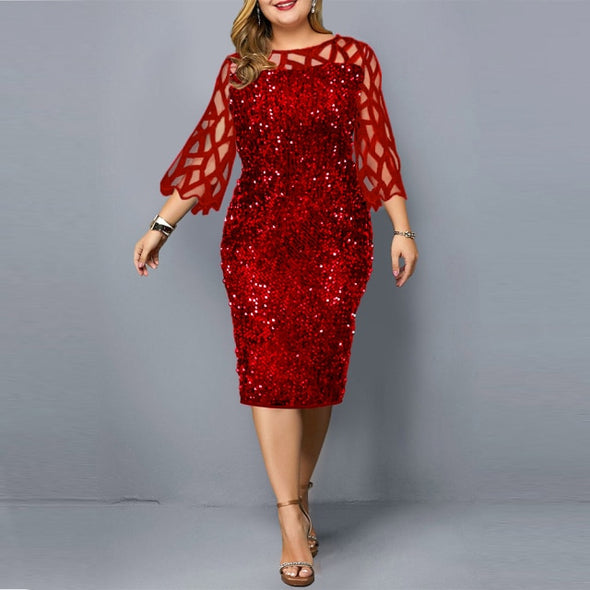 Party Dress Summer Women's Dress 2021 New Elegant Sequin Mesh Black Wine Red Gold Casual Dresses Ladies Wedding Evening Outfits