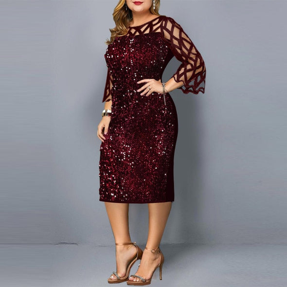 Party Dress Summer Women's Dress 2021 New Elegant Sequin Mesh Black Wine Red Gold Casual Dresses Ladies Wedding Evening Outfits