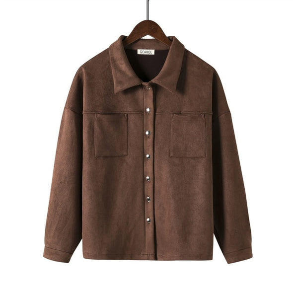 GCAROL Women tracksuits Velvet Jacket And Pants Drop Shoulder Oversized Coat Single-Breasted Elastic Waist Overalls Cargo M,L