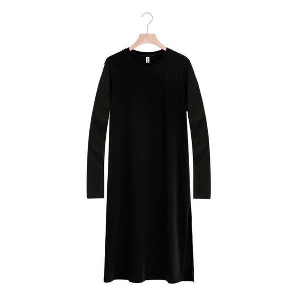 Casual Women Split Long Dress O-neck Short Sleeve Solid blue Summer Y2K Cotton T shirt Dress Sales M30465