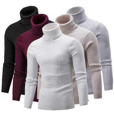 Men's Turtleneck Sweater Autumn Winter Solid Long Sleeve Knitted Pullovers Slim-Fit Thicken Keep Warm Jumper Sweaters 7 Colors