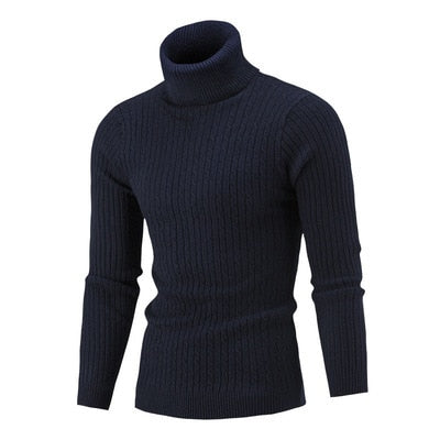 Men's Turtleneck Sweater Autumn Winter Solid Long Sleeve Knitted Pullovers Slim-Fit Thicken Keep Warm Jumper Sweaters 7 Colors