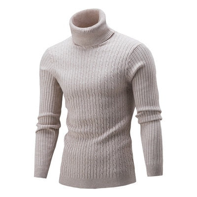 Men's Turtleneck Sweater Autumn Winter Solid Long Sleeve Knitted Pullovers Slim-Fit Thicken Keep Warm Jumper Sweaters 7 Colors