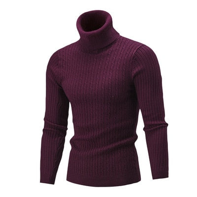 Men's Turtleneck Sweater Autumn Winter Solid Long Sleeve Knitted Pullovers Slim-Fit Thicken Keep Warm Jumper Sweaters 7 Colors
