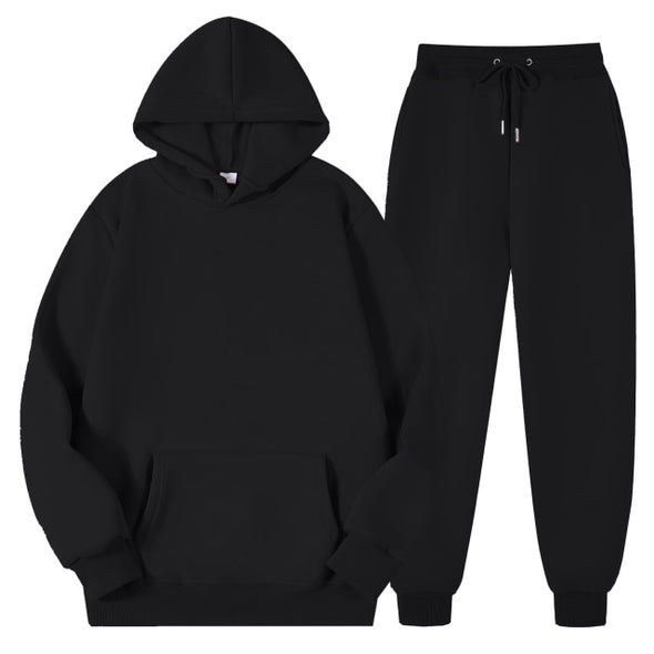 Men's Women's Casual Hoodies Sets Solid Color Fleece Hooded Sweatshirts+Pants Suit Male Autumn Winter Sportswear Two Pieces Set