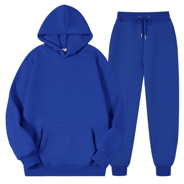 Men's Women's Casual Hoodies Sets Solid Color Fleece Hooded Sweatshirts+Pants Suit Male Autumn Winter Sportswear Two Pieces Set