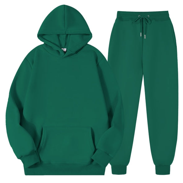 Men's Women's Casual Hoodies Sets Solid Color Fleece Hooded Sweatshirts+Pants Suit Male Autumn Winter Sportswear Two Pieces Set