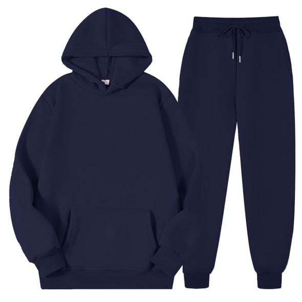 Men's Women's Casual Hoodies Sets Solid Color Fleece Hooded Sweatshirts+Pants Suit Male Autumn Winter Sportswear Two Pieces Set