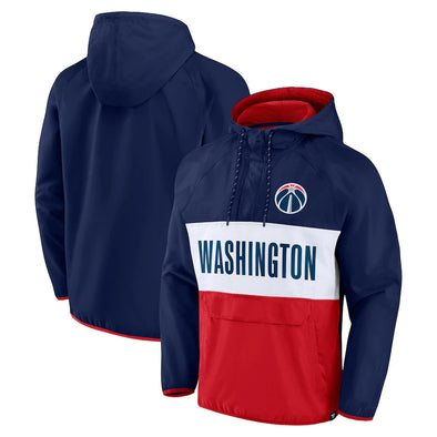 Men's Washington Wizards Fanatics Branded Navy/Red Team Leader Iconic Colorblock Anorak Raglan Quarter-Zip Hoodie