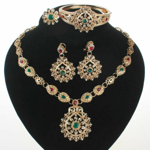 Fashion Women Gold finish Rhinestone Crystal Wedding Party Necklace Jewelry Sets