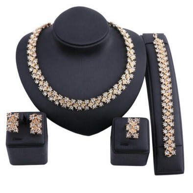 Womens gold Color Jewelry Sets Wedding Crystal Statement Necklace Earrings