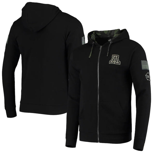 Arizona Wildcats Colosseum OHT Military Appreciation Waffle Full-Zip Hoodie - Black