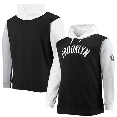 Men's Brooklyn Nets Fanatics Branded Black/White Big & Tall Double Contrast Pullover Hoodie