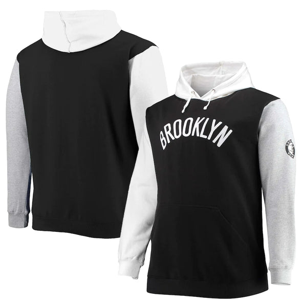 Men's Brooklyn Nets Fanatics Branded Black/White Big & Tall Double Contrast Pullover Hoodie
