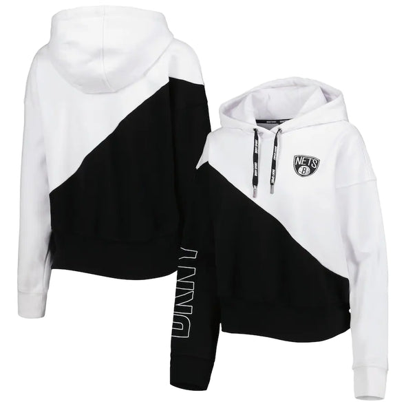 Women's Brooklyn Nets DKNY Sport Black/White Bobbi Color Blocked Pullover Hoodie