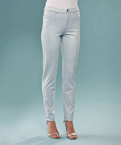 Light Blue Textured Scuba Skinny Jeans - Women